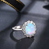 ‘Lavender’ Oval Opal Flower Halo Ring – side view