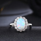 ‘Lavender’ Oval Opal Flower Halo Ring – front dark