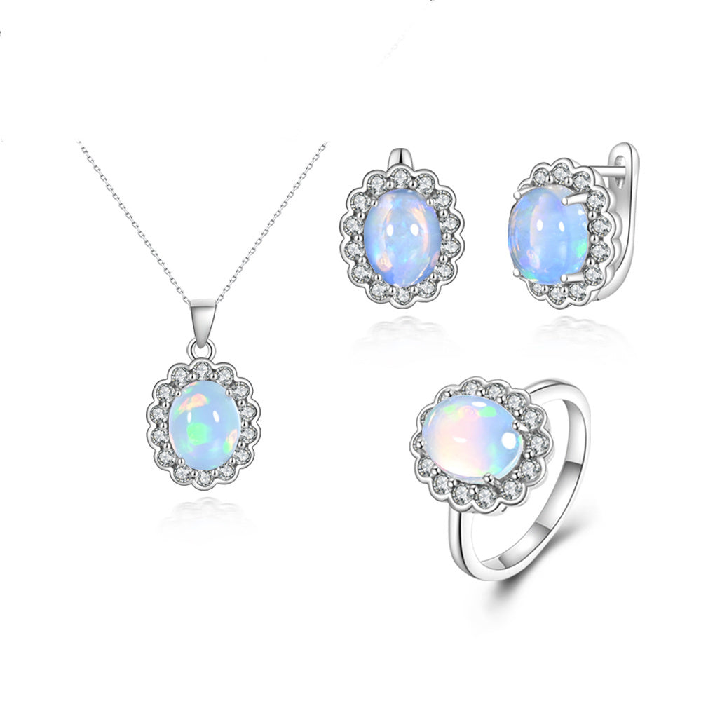 ‘Elsie’ Oval Opal Flower Halo Set