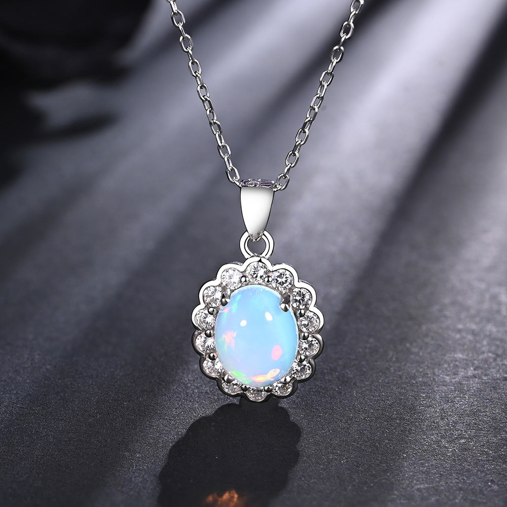 ‘Elsie’ Oval Opal Flower Halo Set – pendant