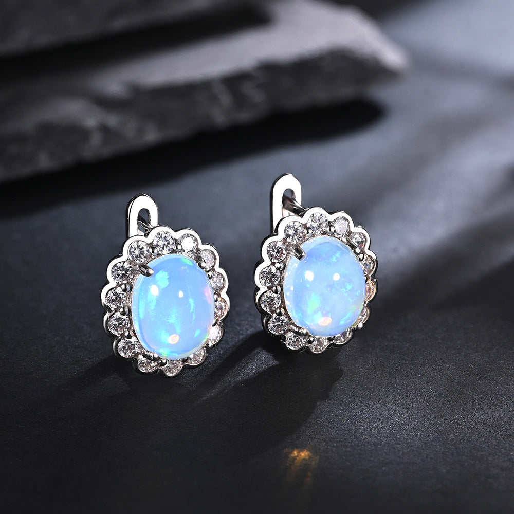 ‘Elsie’ Oval Opal Flower Halo Set – earrings