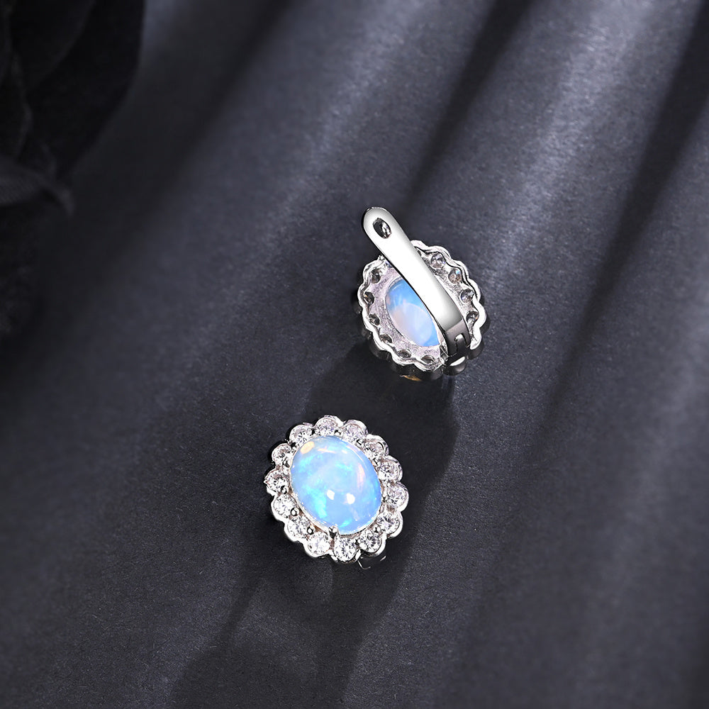 ‘Elsie’ Oval Opal Flower Halo Set – earring back view