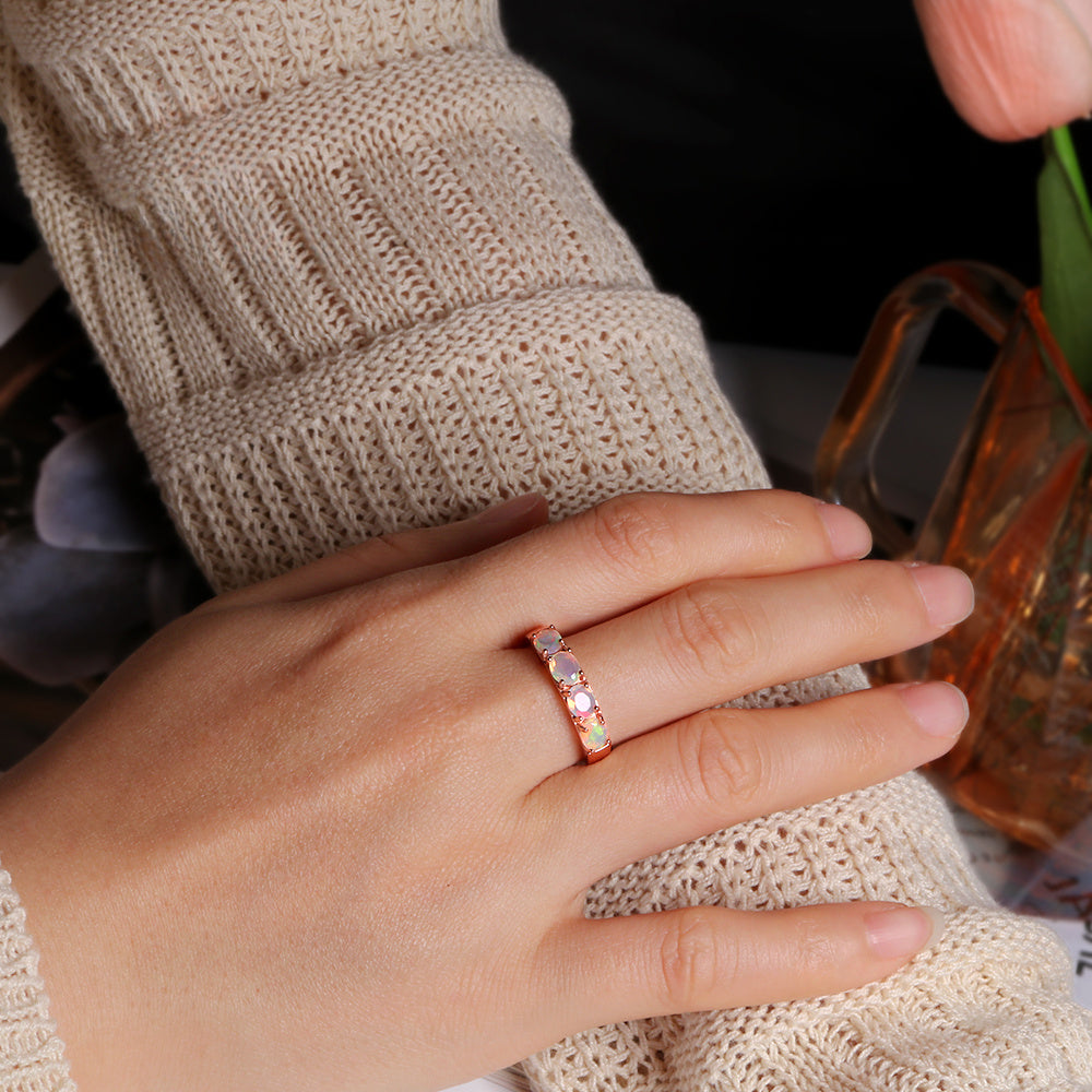 ‘Peony’ Oval Opal Half Eternity Ring – on hand