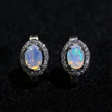 ‘Arlie’ Oval Opal Halo Clasp Earrings