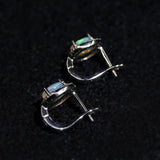 ‘Arlie’ Oval Opal Halo Clasp Earrings – open lever
