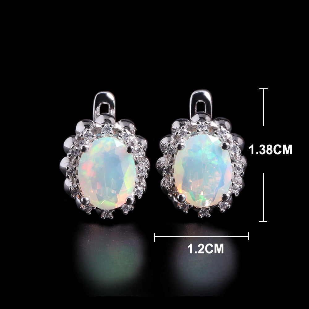 ‘Riley’ Oval Opal Halo Leverback Earrings – dimensions