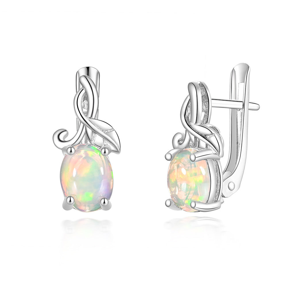 ‘Sage’ Oval Opal Leaf Vine Earrings