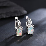 ‘Sage’ Oval Opal Leaf Vine Earrings – pair front