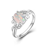 ‘Rosemary’ Oval Opal Leaf Vine Set – ring front