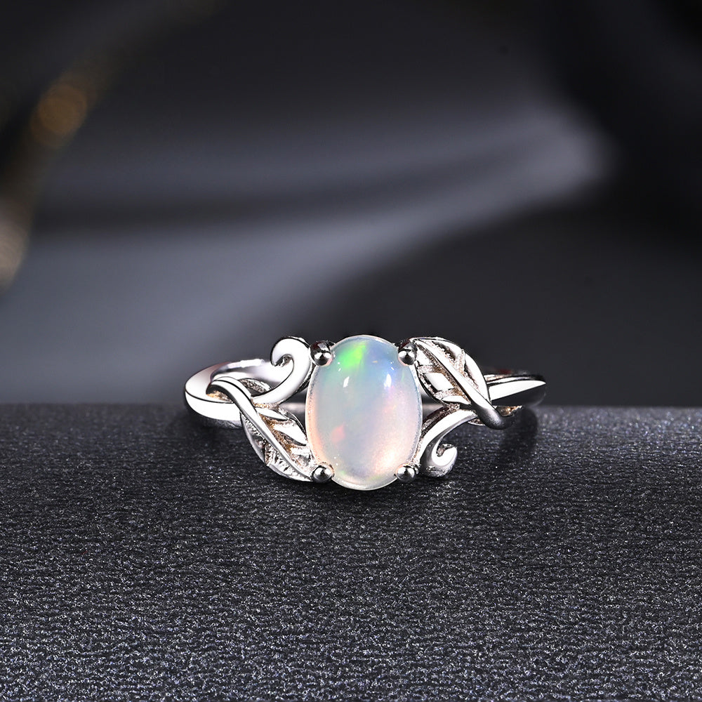 ‘Rosemary’ Oval Opal Leaf Vine Set – ring front fabric