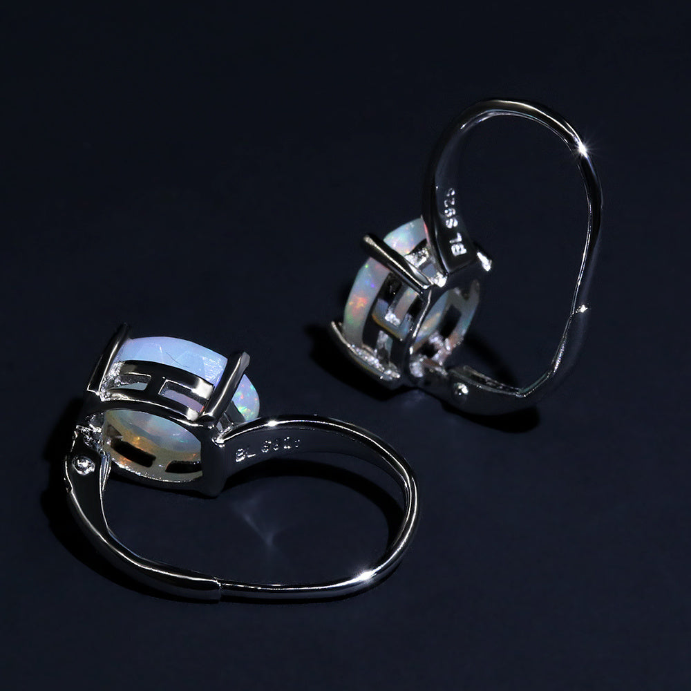 ‘Julia’ Oval Opal Leverback Drop Earrings – back view