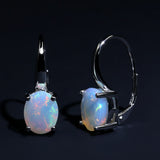 ‘Julia’ Oval Opal Leverback Drop Earrings – front and angle
