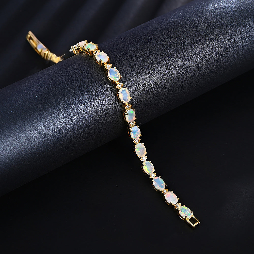 ‘Marigold’ Oval Opal Link Tennis Bracelet – laid diagonal