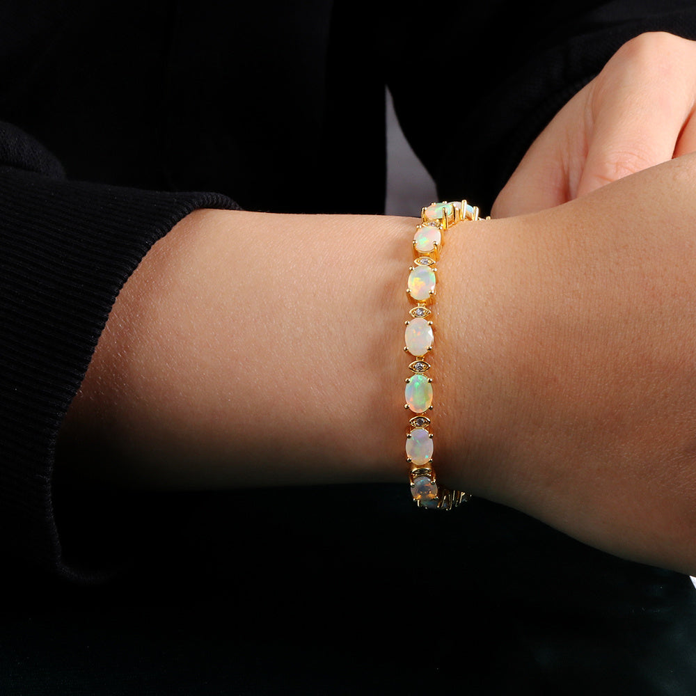 ‘Marigold’ Oval Opal Link Tennis Bracelet – on wrist