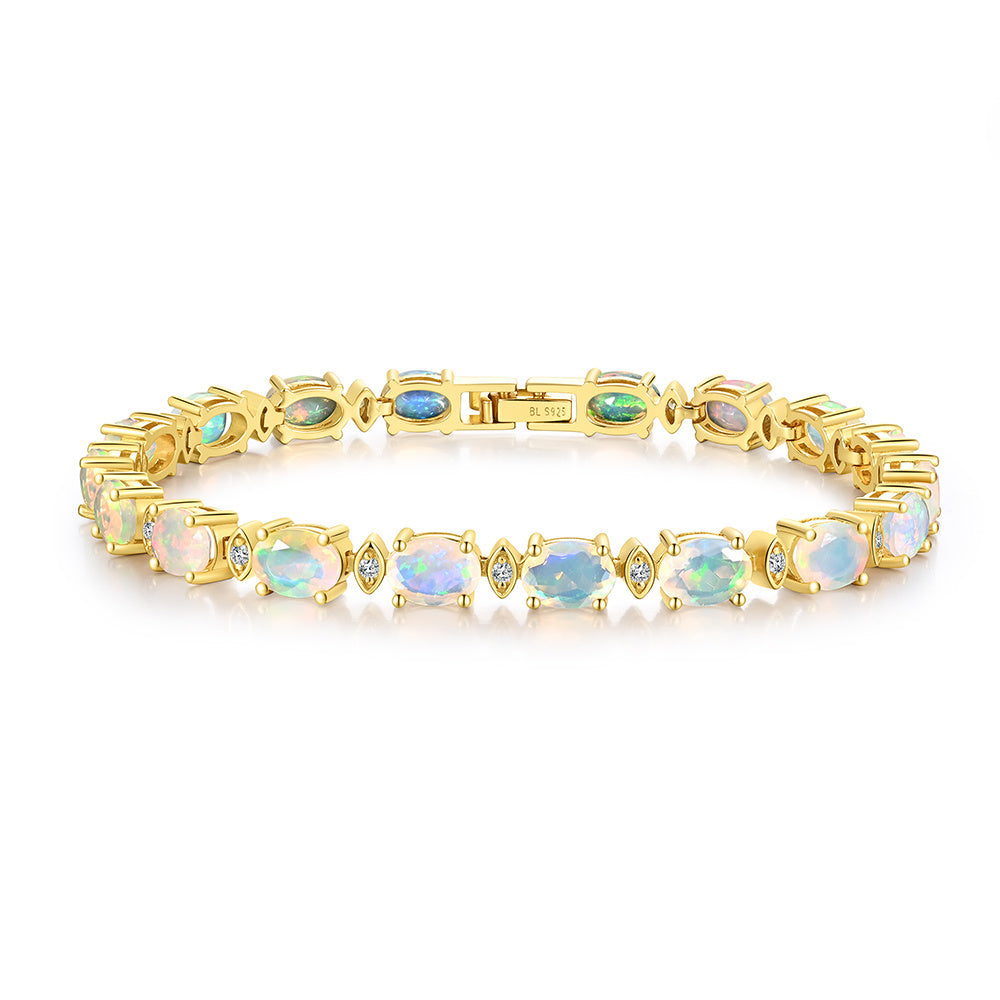 ‘Marigold’ Oval Opal Link Tennis Bracelet – white bg