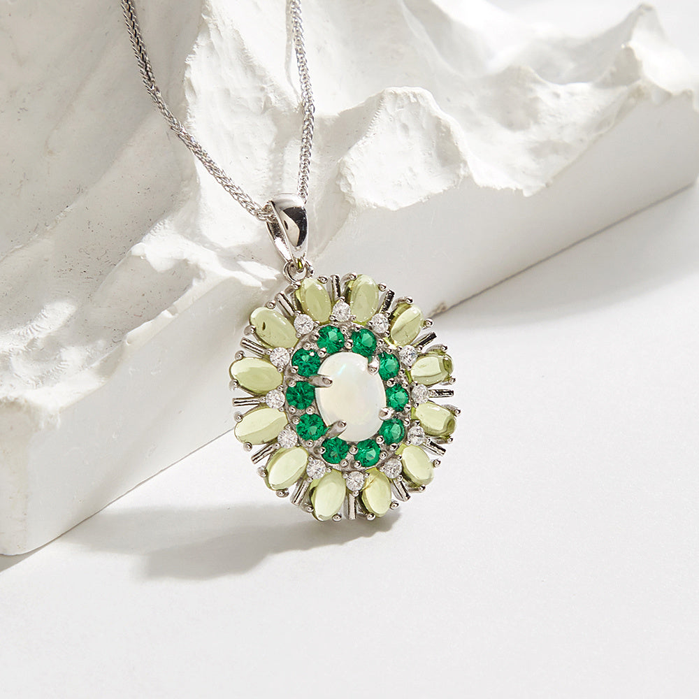 ‘Joy’ Oval Opal Peridot Sunburst Pendant