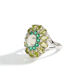 ‘Daintree’ Oval Opal Peridot Sunburst Set – ring angle view