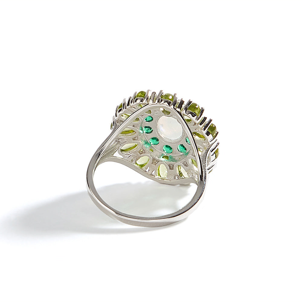 ‘Daintree’ Oval Opal Peridot Sunburst Set – ring back