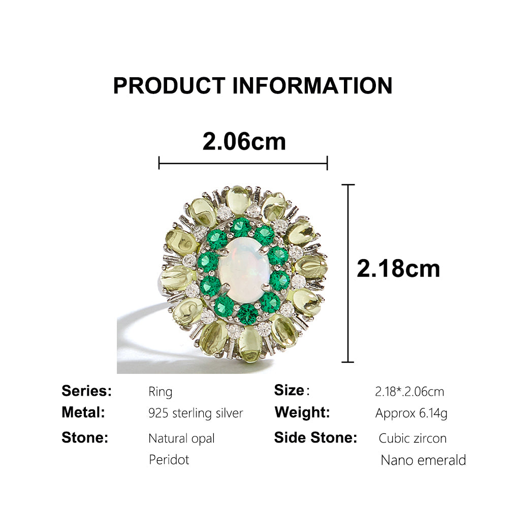 ‘Daintree’ Oval Opal Peridot Sunburst Set – ring dimensions