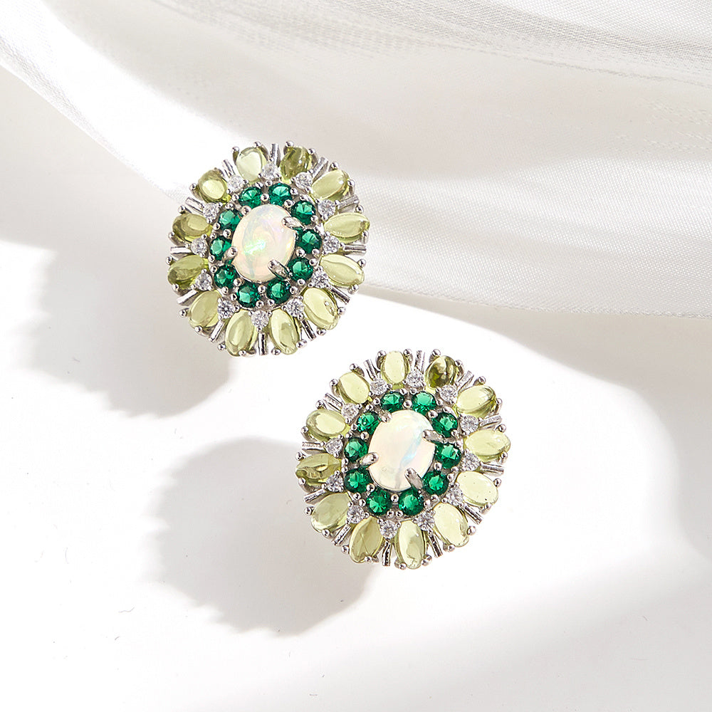 ‘Daintree’ Oval Opal Peridot Sunburst Set – earrings pair