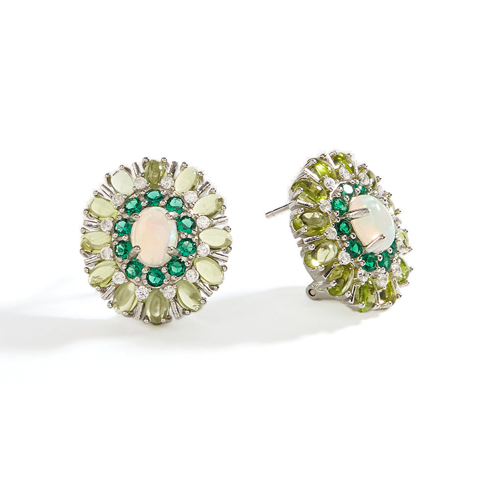 ‘Daintree’ Oval Opal Peridot Sunburst Set – earrings side