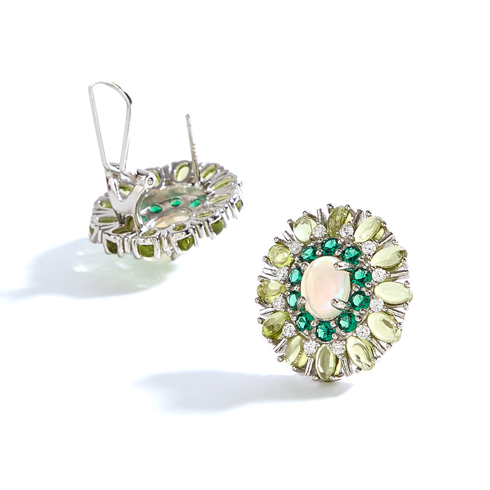 ‘Daintree’ Oval Opal Peridot Sunburst Set – earrings back