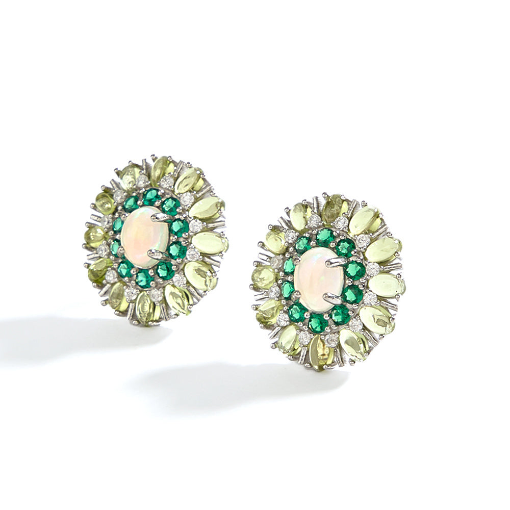 ‘Daintree’ Oval Opal Peridot Sunburst Set – earrings front