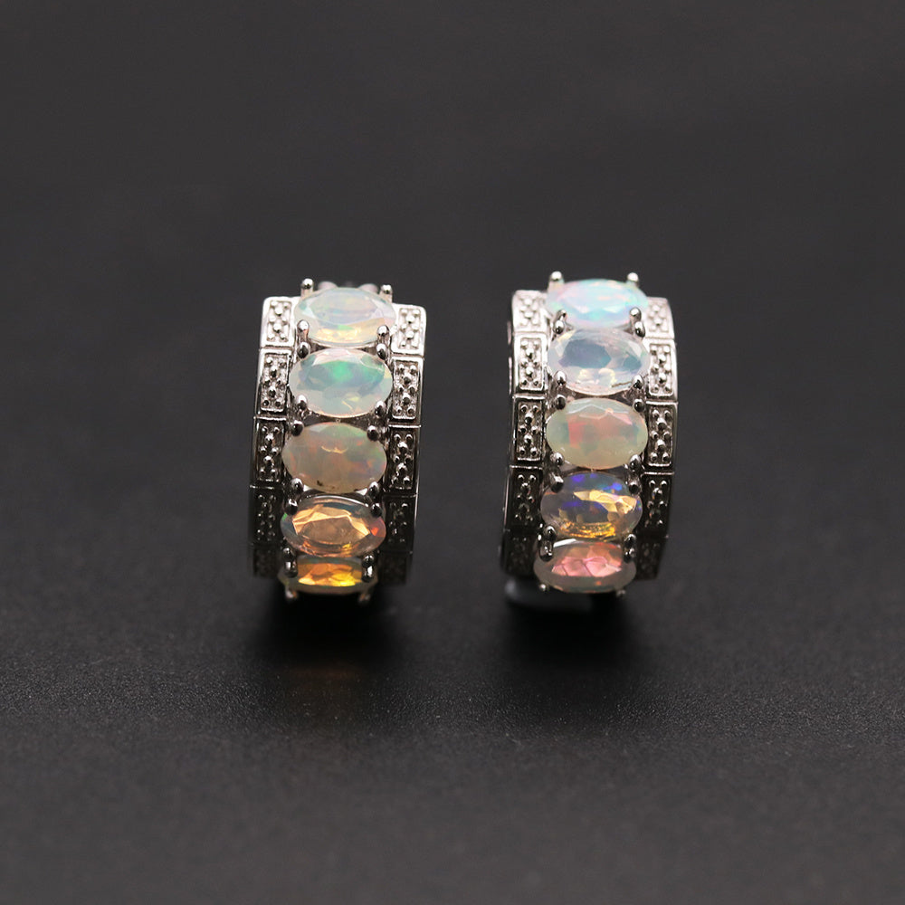 ‘Beatrice’ Oval Opal Row Hoop Earrings