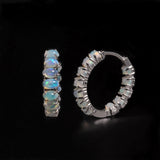 ‘Estelle’ Oval Opal Row Hoop Earrings – side and front
