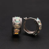 ‘Beatrice’ Oval Opal Row Hoop Earrings – side view