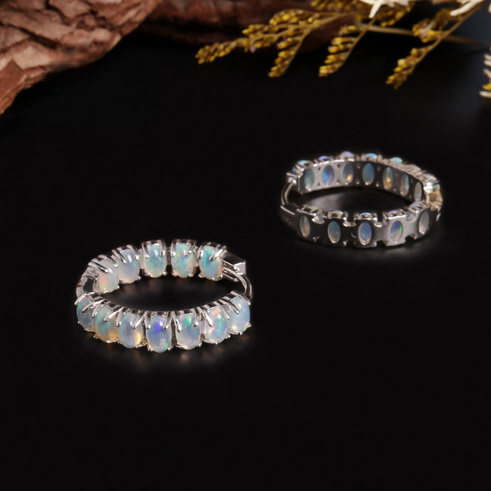 ‘Estelle’ Oval Opal Row Hoop Earrings – flat lay