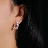 ‘Estelle’ Oval Opal Row Hoop Earrings – on ear
