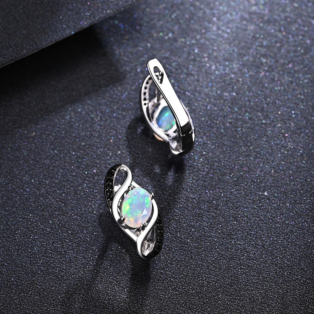 ‘Honey’ Oval Opal Spinel Swirl Earrings – on textured grey