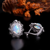‘Neve’ Oval Opal Starburst Halo Earrings – front and back