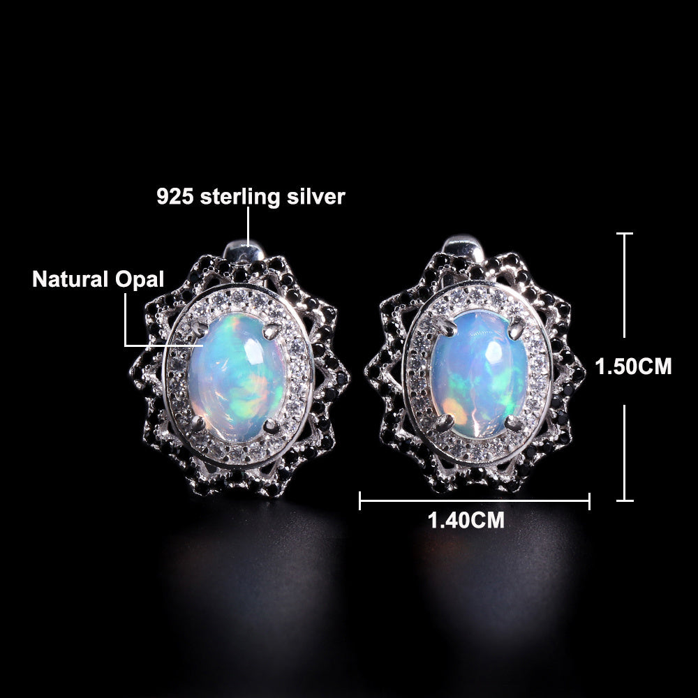 ‘Neve’ Oval Opal Starburst Halo Earrings – dimensions