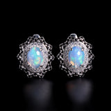 ‘Neve’ Oval Opal Starburst Halo Earrings – pair front