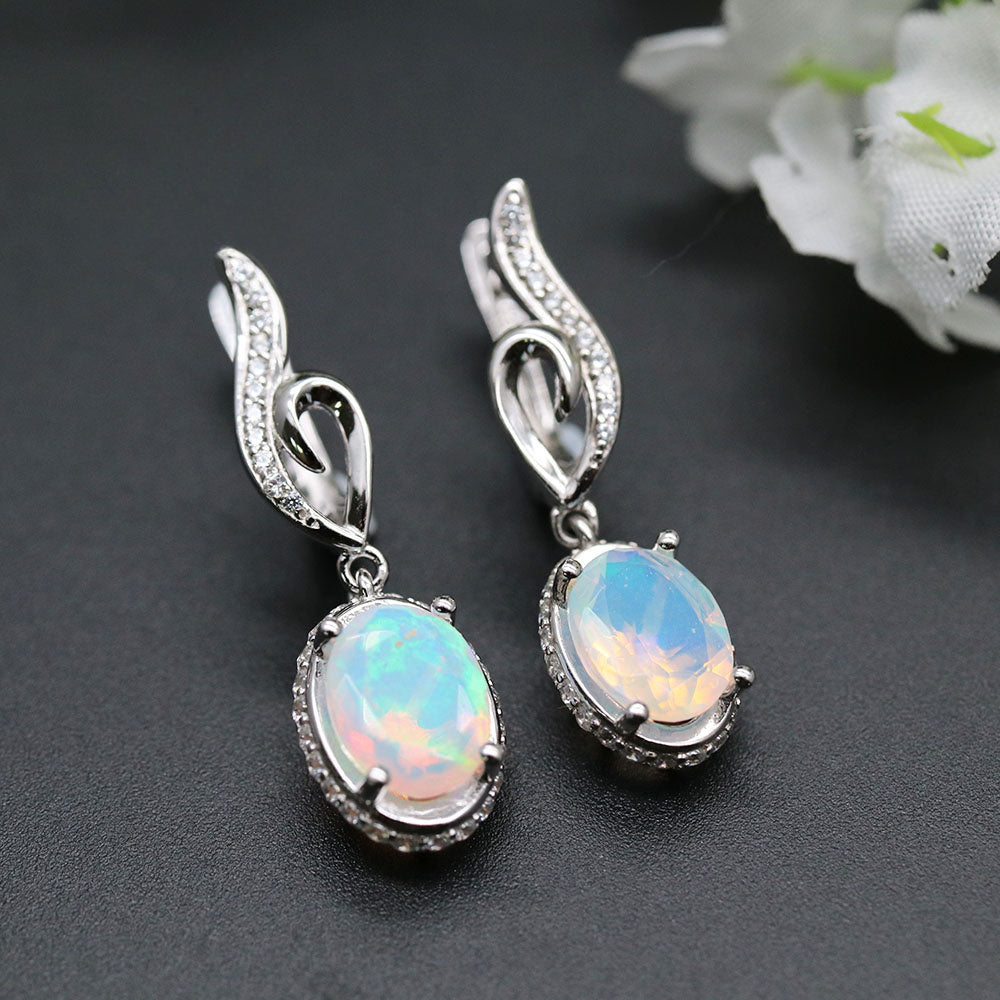 ‘River’ Oval Opal Swirl Drop Earrings – close up