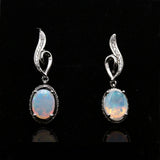 ‘River’ Oval Opal Swirl Drop Earrings – on black