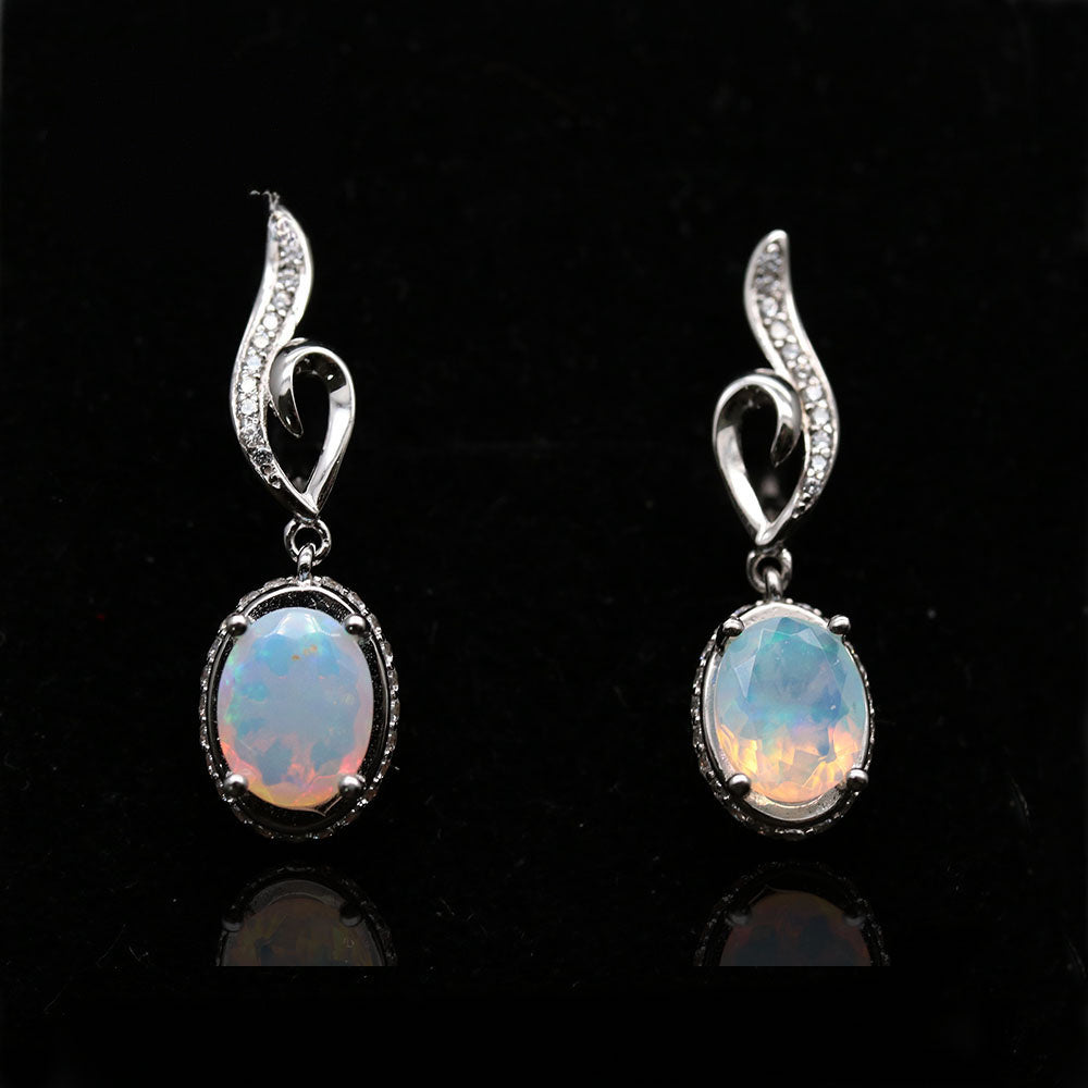 ‘River’ Oval Opal Swirl Drop Earrings – on black