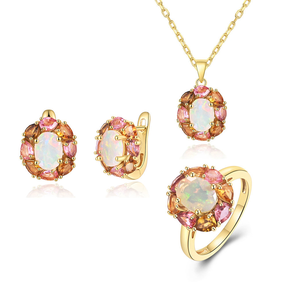 ‘Clarissa’ Oval Opal Tourmaline Cluster Set