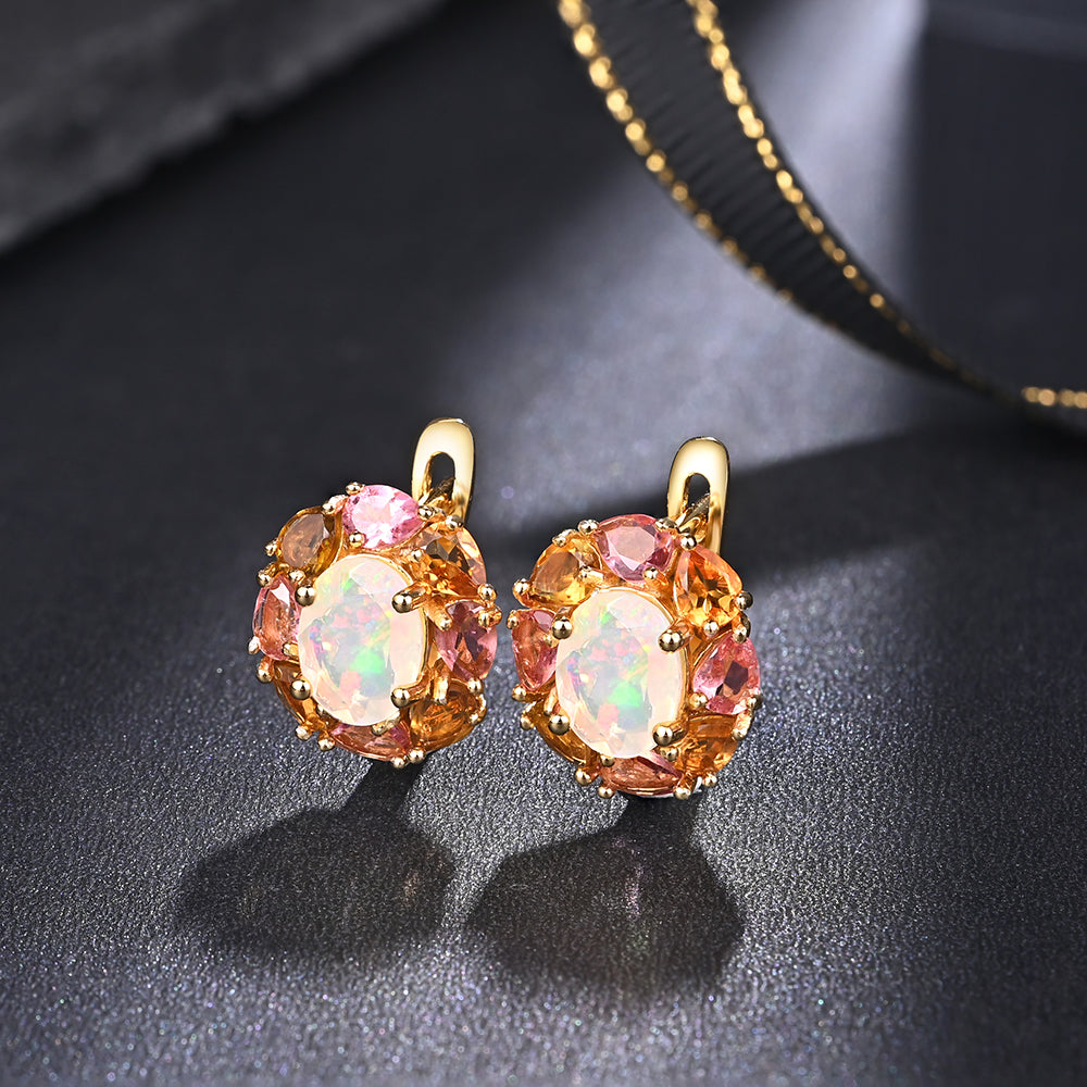 ‘Clarissa’ Oval Opal Tourmaline Cluster Set – earrings pair