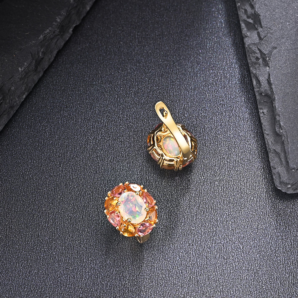 ‘Clarissa’ Oval Opal Tourmaline Cluster Set – earrings front back