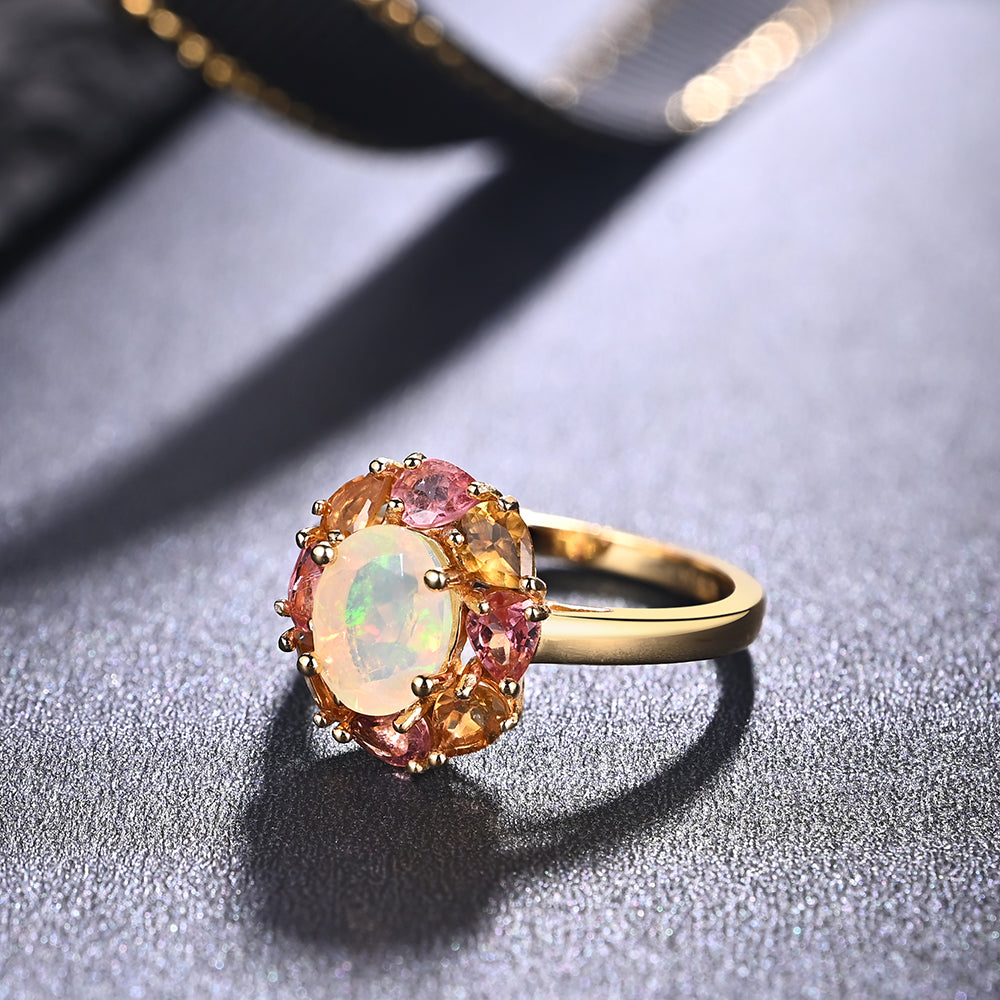 ‘Clarissa’ Oval Opal Tourmaline Cluster Set – ring angle