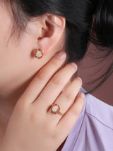 ‘Clarissa’ Oval Opal Tourmaline Cluster Set – earring and ring worn