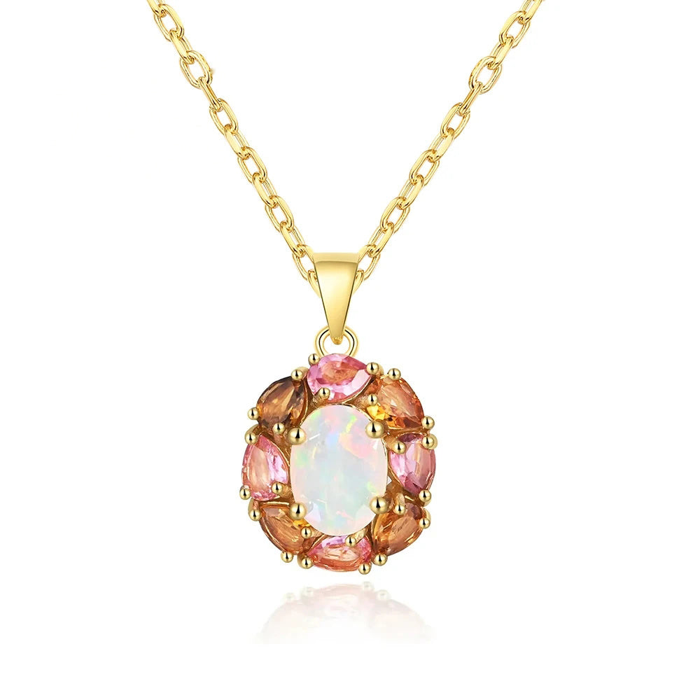 ‘Carmel’ Oval Opal Tourmaline Halo Pendant