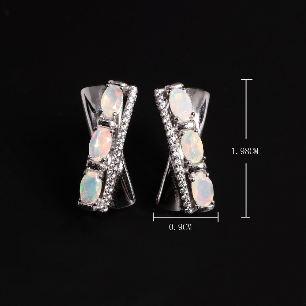 ‘Tessa’ Oval Opal X Cross Earrings – dimensions
