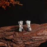 ‘Tessa’ Oval Opal X Cross Earrings – on wood