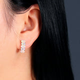 ‘Effie’ Oval Round Opal Huggie Earrings – on ear