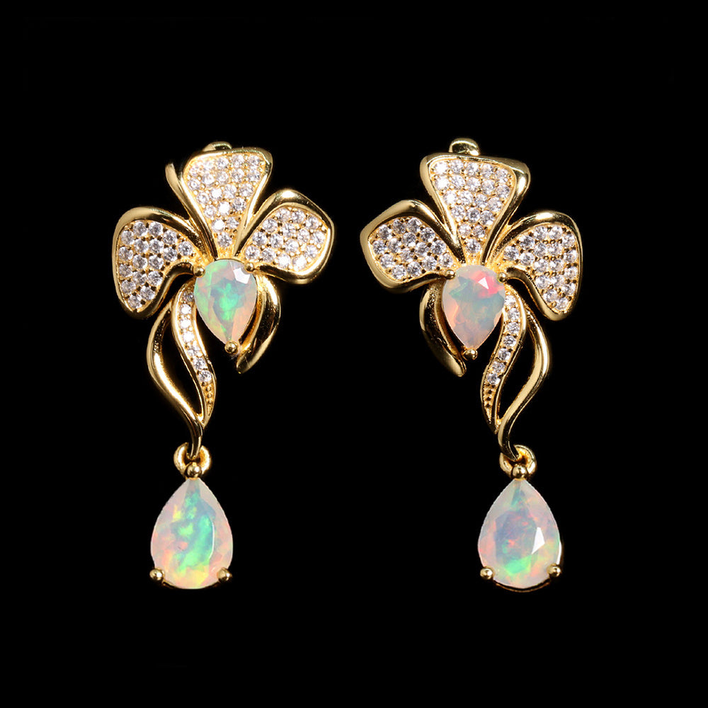 ‘Mimosa’ Pave Flower Opal Drop Earrings