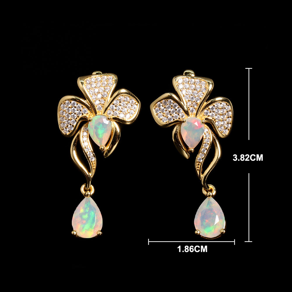 ‘Mimosa’ Pave Flower Opal Drop Earrings – dimensions